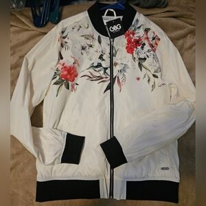 GBG Los Angeles Floral Bomber Jacket - White and Black